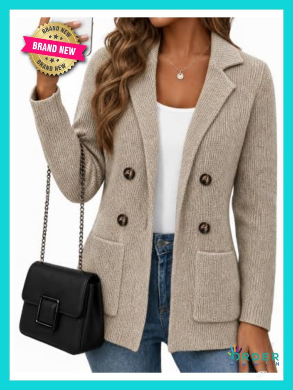 Double Breasted Knit Sweater Blazer Cardigan Business Casual